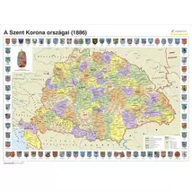 Cartographia-Harta istorica Ungaria 1886, harta de perete (maghiară) - 60 x 43 - Suport laminat pentru birou
