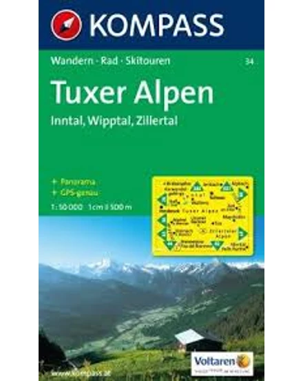 Cartographia-K 34 Tuxer Alpen, Inntal, Wipptal, Zillertal harta turistică-9783850262545