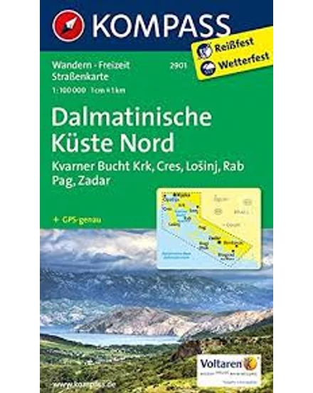 Cartographia-K 2901 Coasta Dalmației de Nord (Krk - Cres - Losinj - Rab - Pag - Zadar) harta turistică-9783850264457
