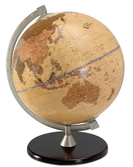 Cartographia - Glob pamantesc Zoffoli JAMES COOK (apricot), 33 cm - talpa de lemn, meridian metalic