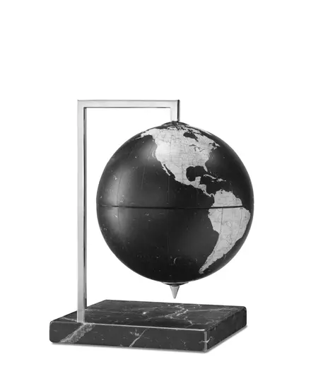 Cartographia - Glob pamantesc Zoffoli QUADRA ALL BLACK (negru - argintiu), 22 cm - otel inoxidabil cu baza de marmura Marquina