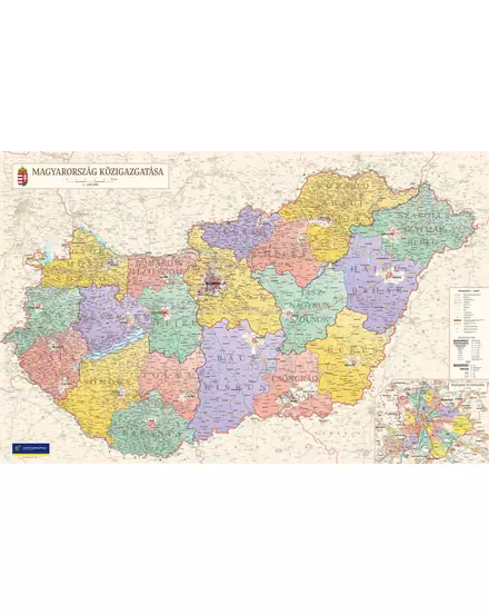 Cartographia-Harta administrativa Ungaria II., harta de perete (maghiară) - mărime și manoperă la alegere