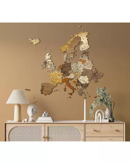 Cartographia - Harta Europa din lemn puzzle 3D – Harta de perete 3D - 110x108 cm - mix - engleza