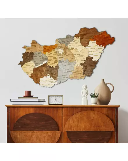 Cartographia - Ungaria - Harta de perete puzzle 3D din lemn  - 70x42 cm - maghiara