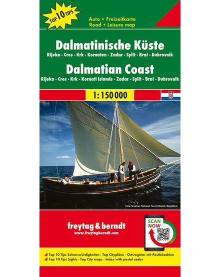 Cartographia-Coasta Dalmației Rijeka/Cres/Krk/Zadar/Split/Dubrovnik harta (Freytag)-9783707904611