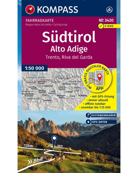 Cartographia-K 3420 Harta de ciclism Tirolul de Sud - Alto Adige, Trento - Riva del Garda set 4 piese-9783991542674