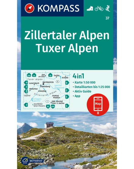 K 37 Alpii Zillertal si Tux harta turistică  - Kompass 9783991541912