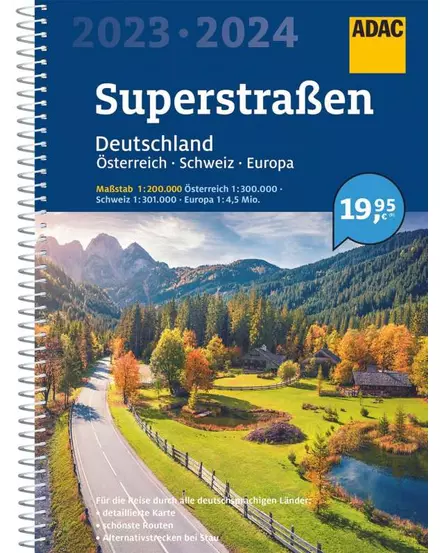 Cartographia -Germania, Elvetia, Austria, Europa SuperStrassen atlas - ADAC-9783826422683
