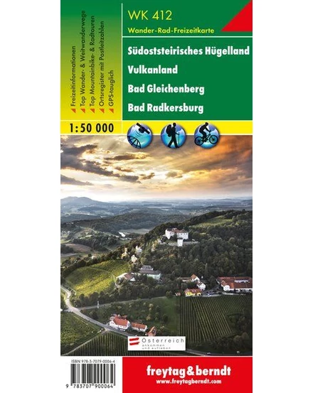 Cartographia-WK 412 Südoststeirisches Hügelland, Vulkanland, Bad Gleichenberg, Bad Radkersburg harta turistică - Freytag-9783707900064