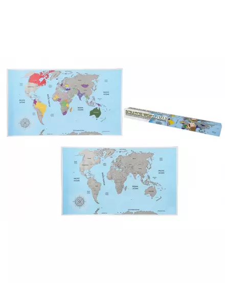 Cartographia-Harta lumii răzuibilă (engleză) - albastru-argintiu-4029811337460