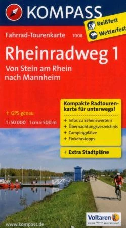 K 7008 Harta rutei de ciclism pe malul Rinului 1. (Stein am Rhein - Mannheim)