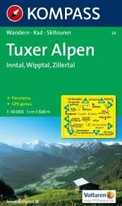 K 34 Tuxer Alpen, Inntal, Wipptal, Zillertal harta turistică