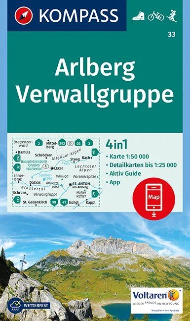 K 33 Arlberg, Verwallgruppe harta turistică 4in1