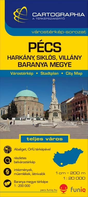 Pécs, Harkány, Siklós, Villány harta orașului (harta județului Baranya)