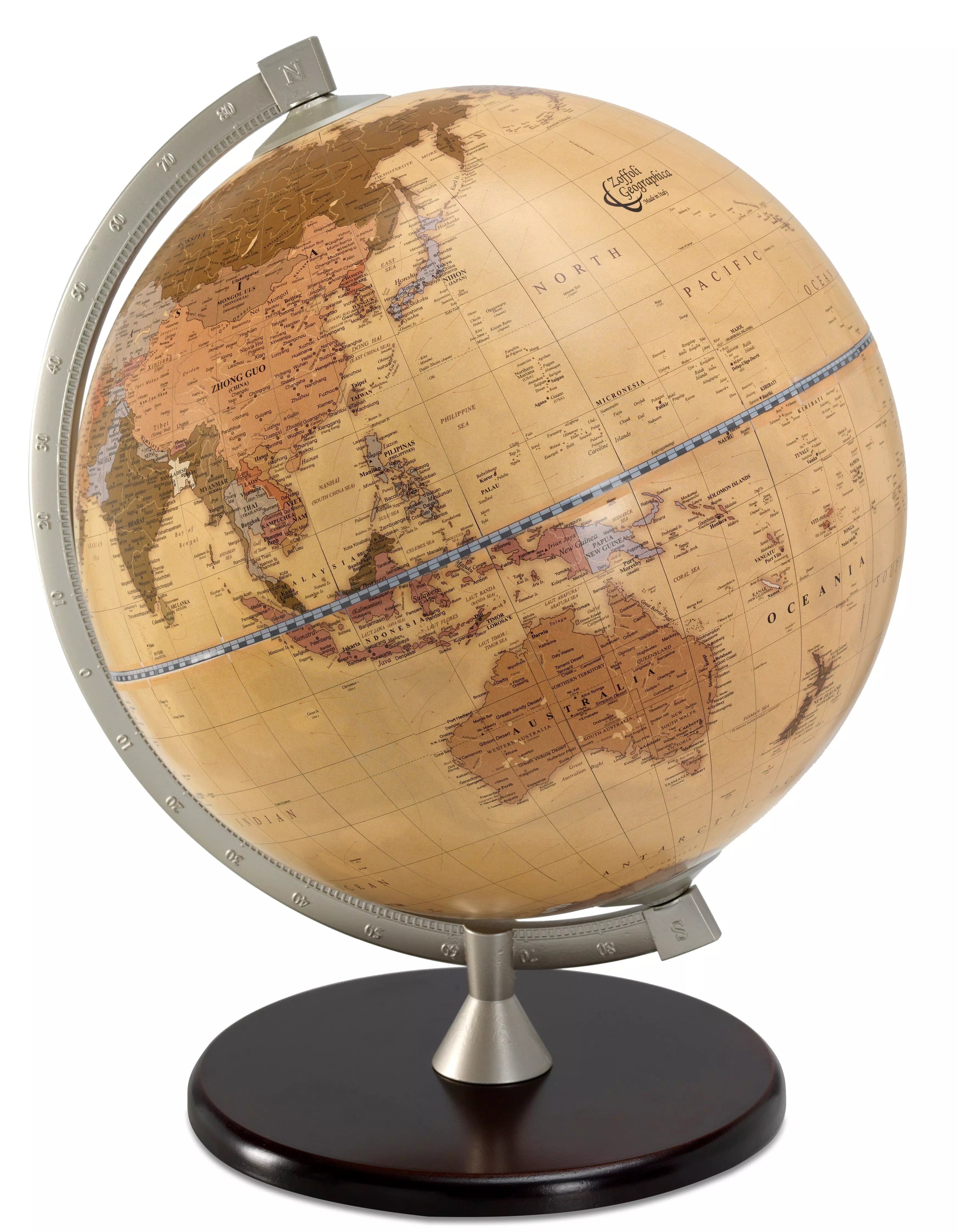 Glob pamantesc Zoffoli JAMES COOK (apricot), 33 cm - talpa de lemn, meridian metalic