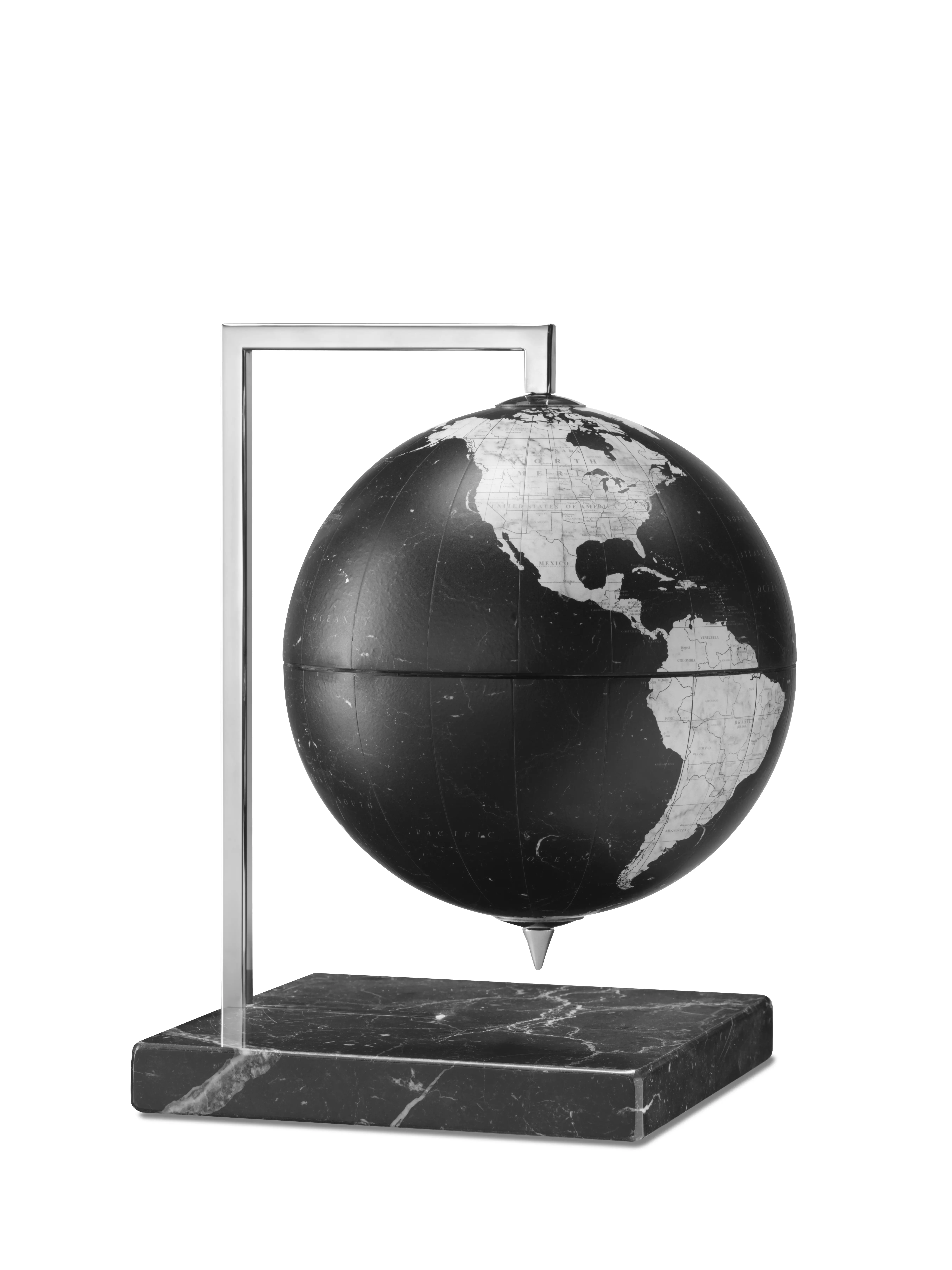 Glob pamantesc Zoffoli QUADRA ALL BLACK (negru - argintiu), 22 cm - otel inoxidabil cu baza de marmura Marquina