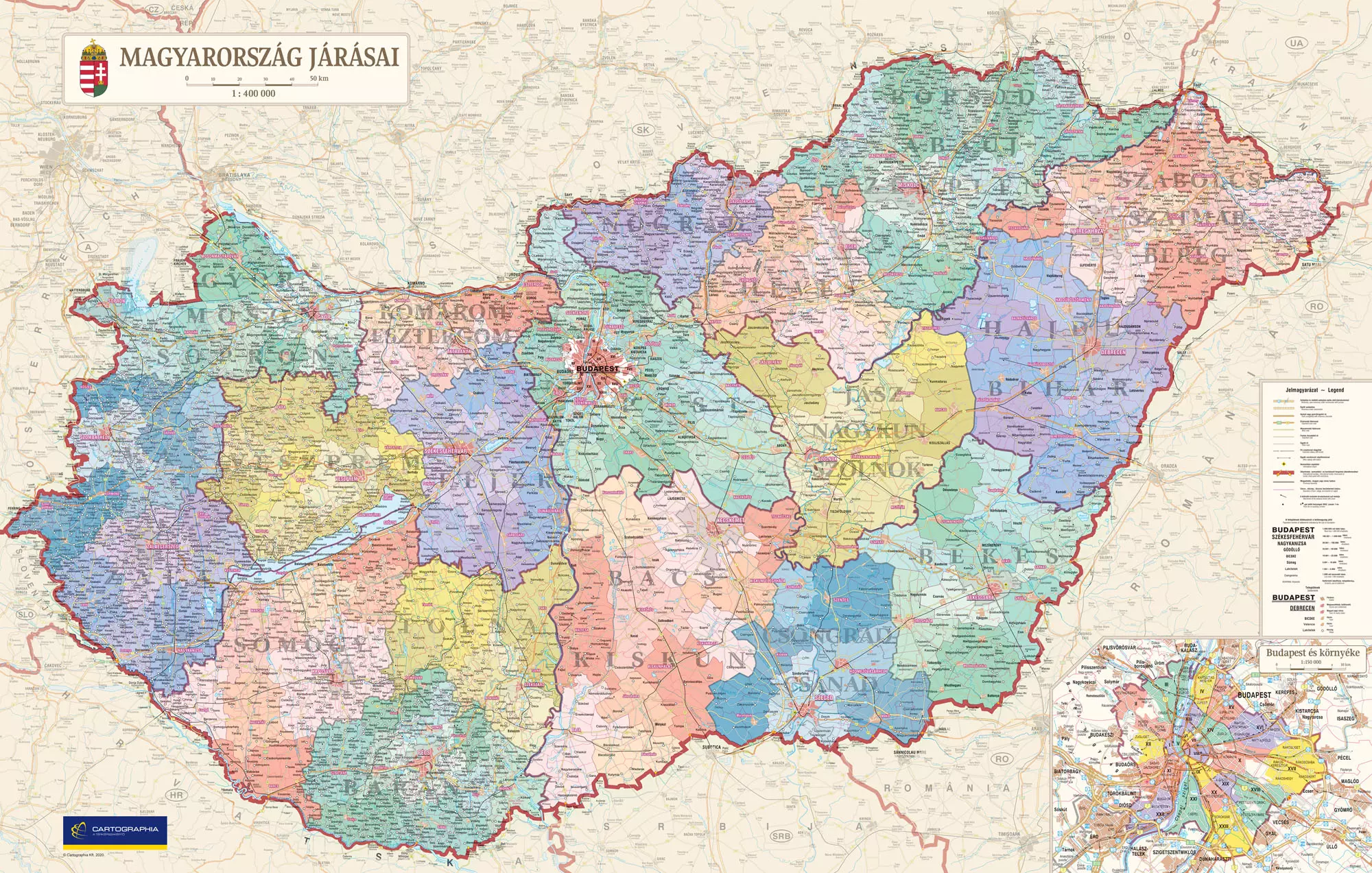Harta regionala Ungaria II., harta de perete (maghiară) - mărime și manoperă la alegere