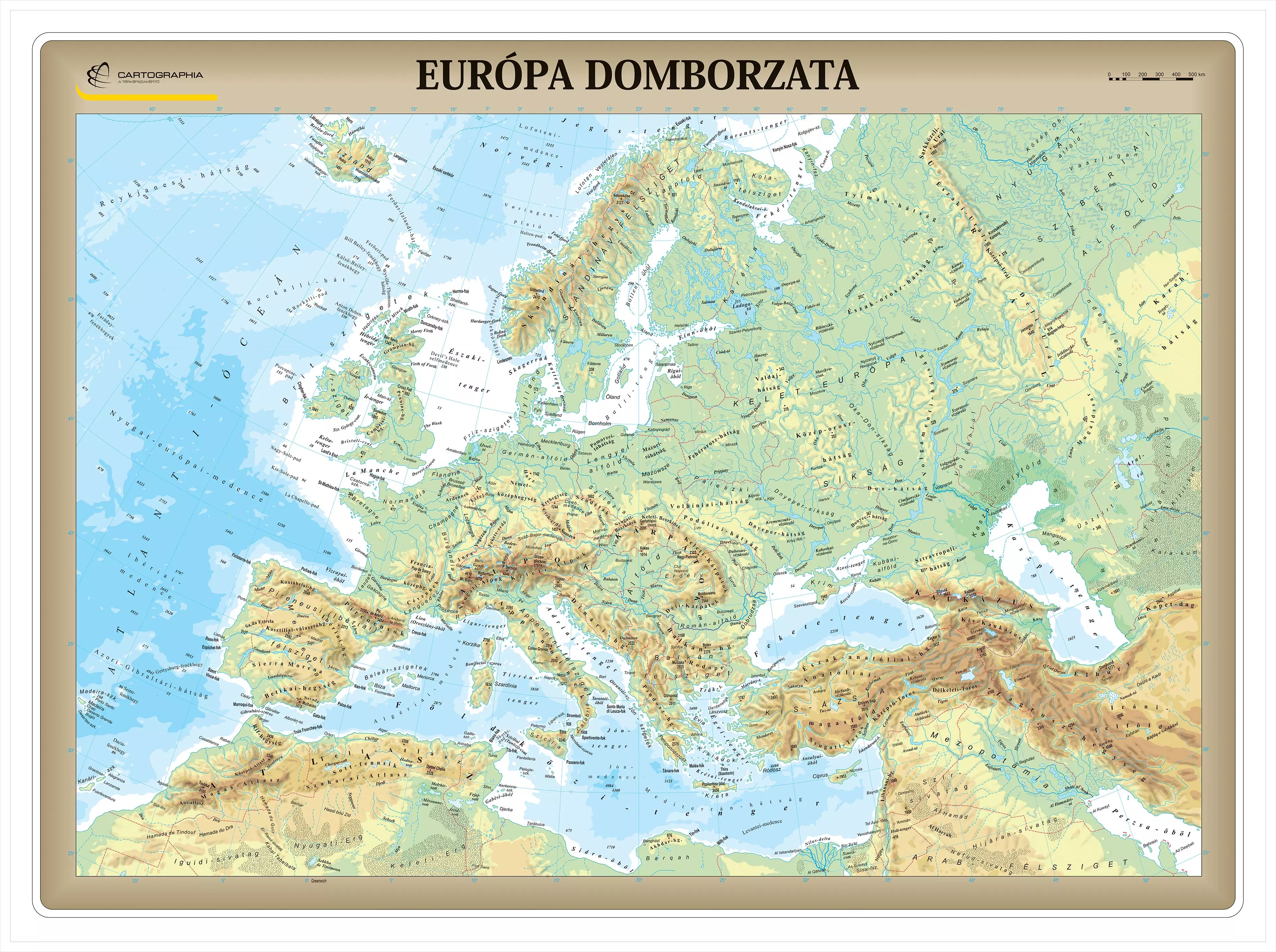 Harta geografica a Europei, harta de perete (maghiară) - mărime și manoperă la alegere