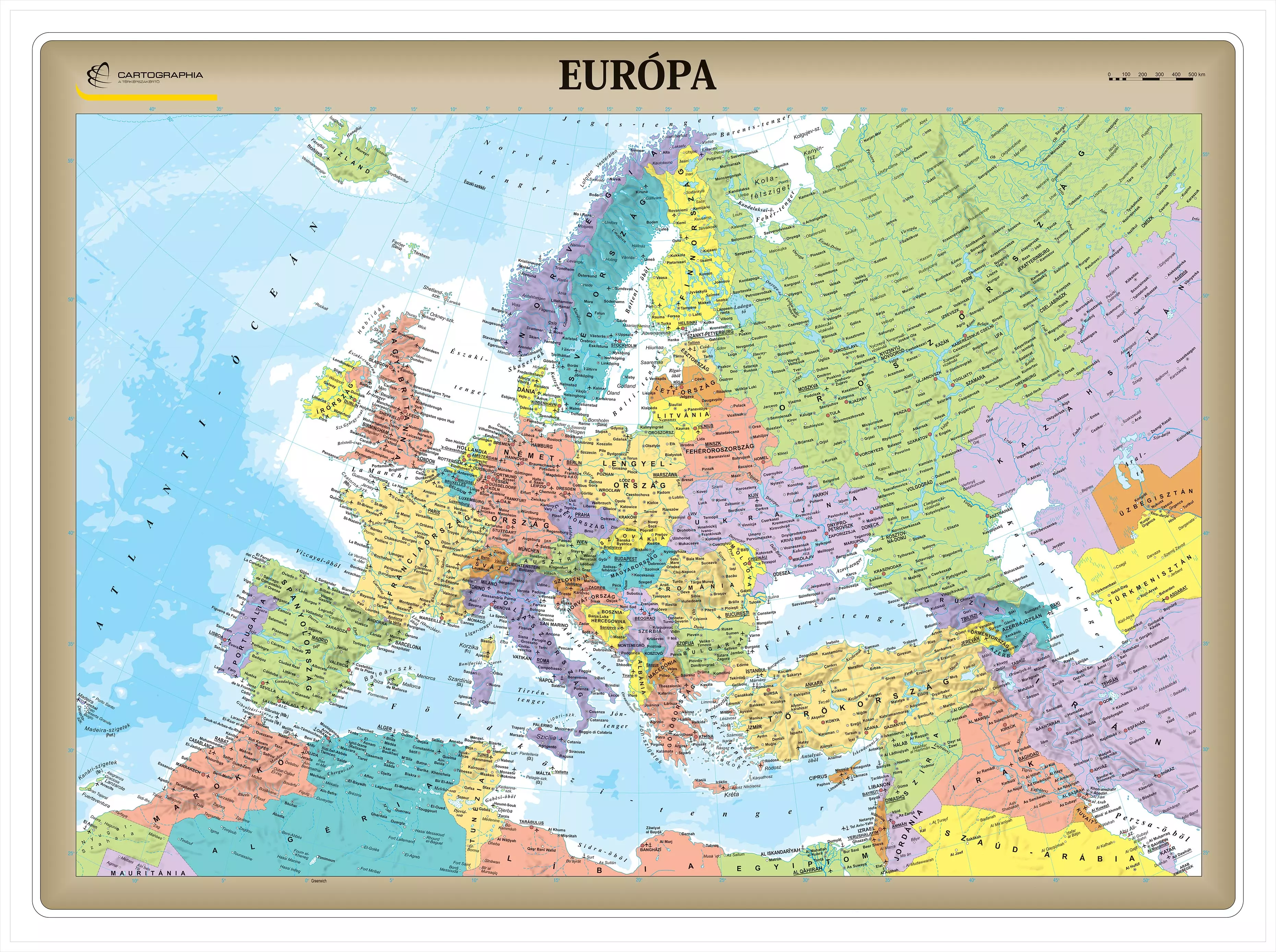 Harta Europei II., harta de perete (maghiară) - mărime și manoperă la alegere