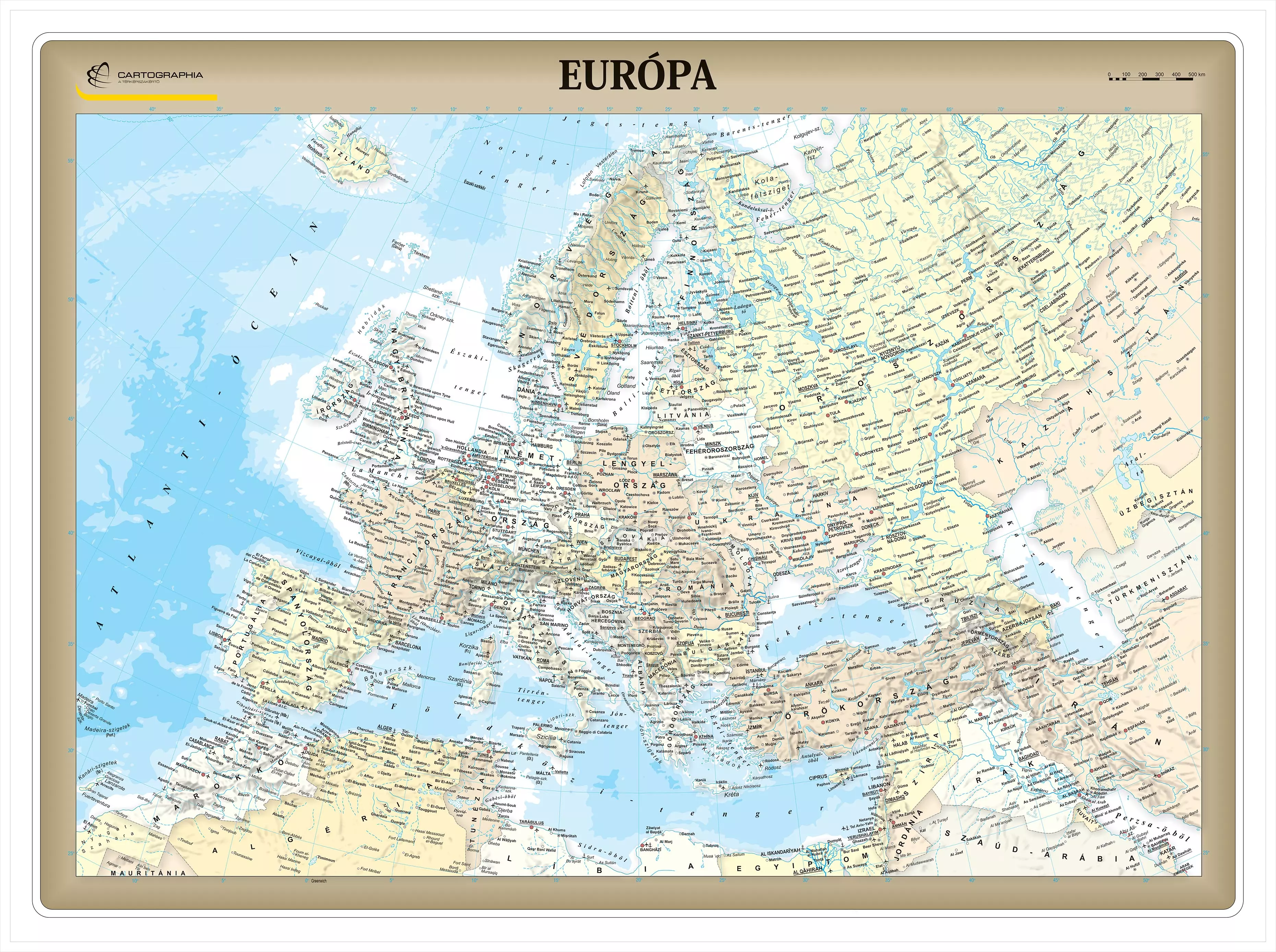 Harta antica a Europei, harta de perete (maghiară) - mărime și manoperă la alegere