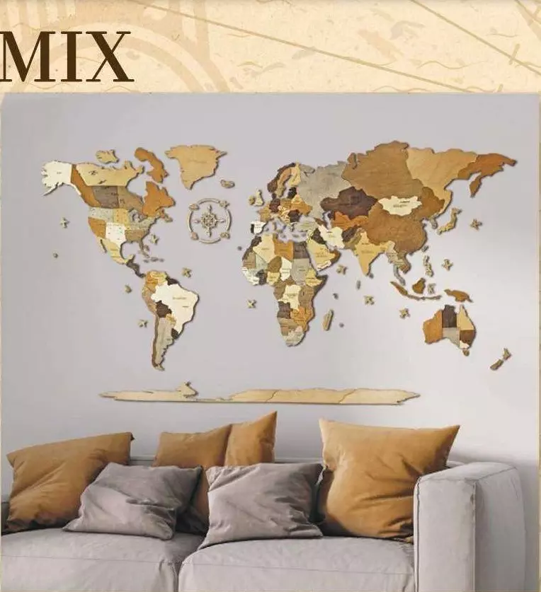 Harta lumii din lemn puzzle 3D – Harta de perete 3D - 200x110 cm - mix (maghiara)