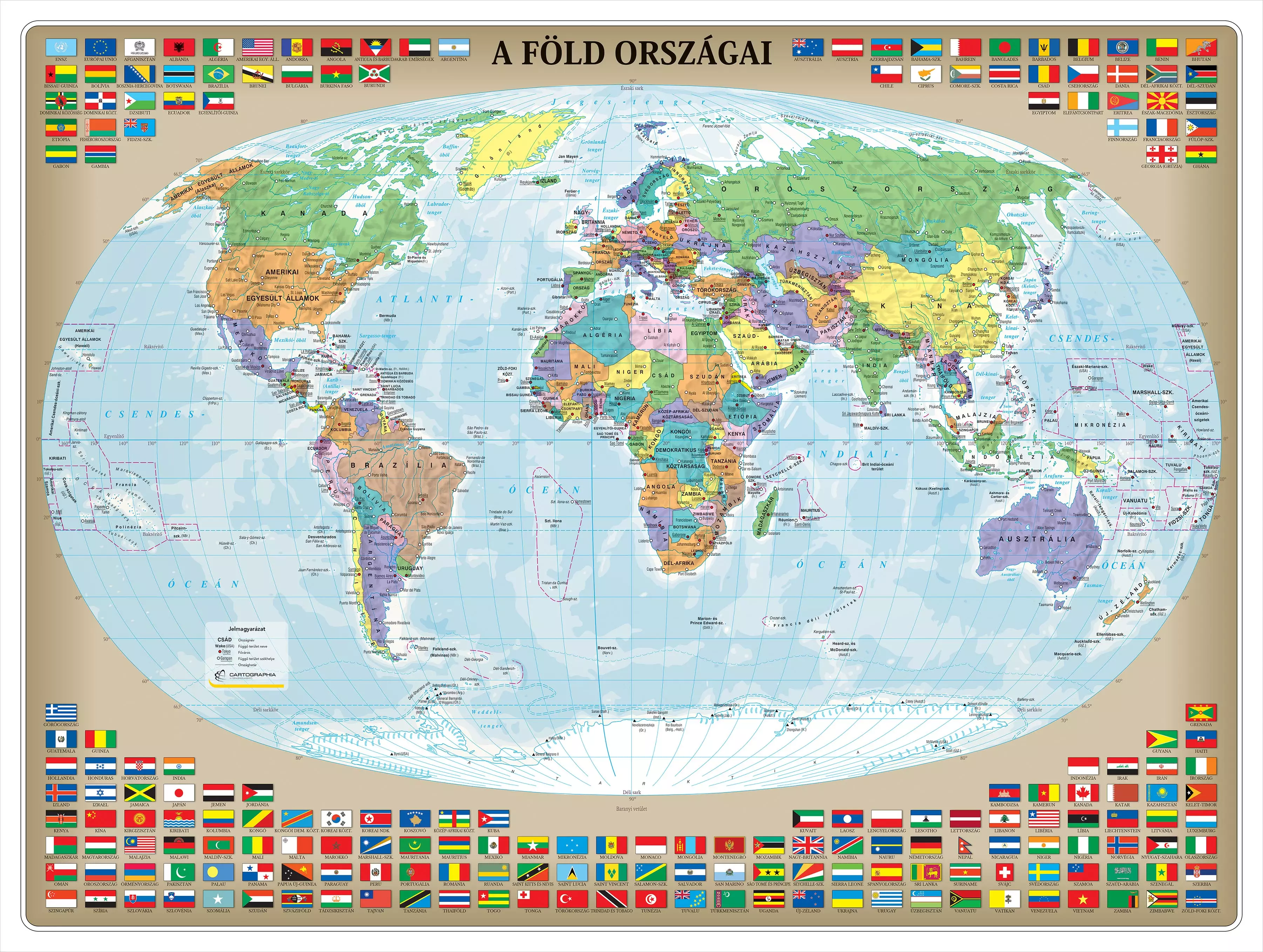 Harta lumii III., harta de perete (maghiara) - marime si manopera la alegere