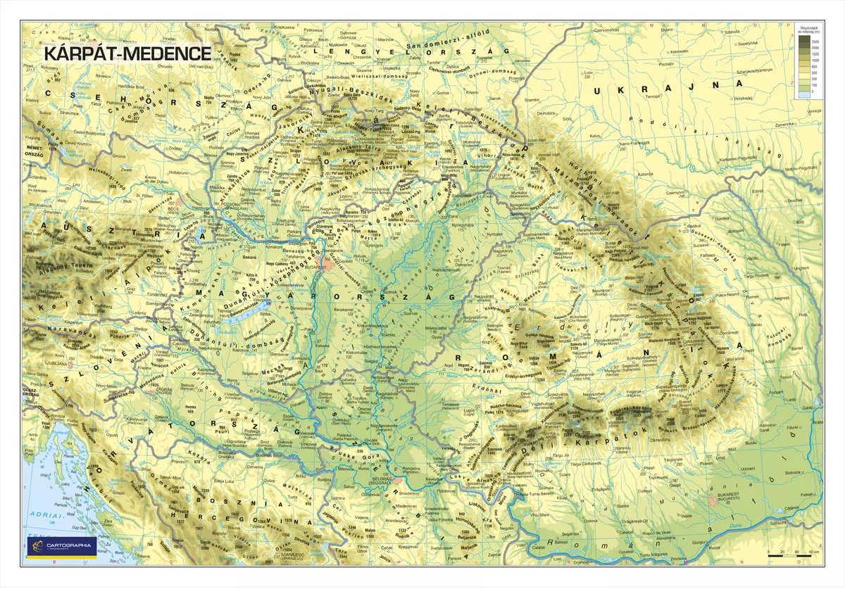 Harta geografica Podisul Carpatic cu graniţa, harta de perete (maghiară) - mărime și manoperă la alegere