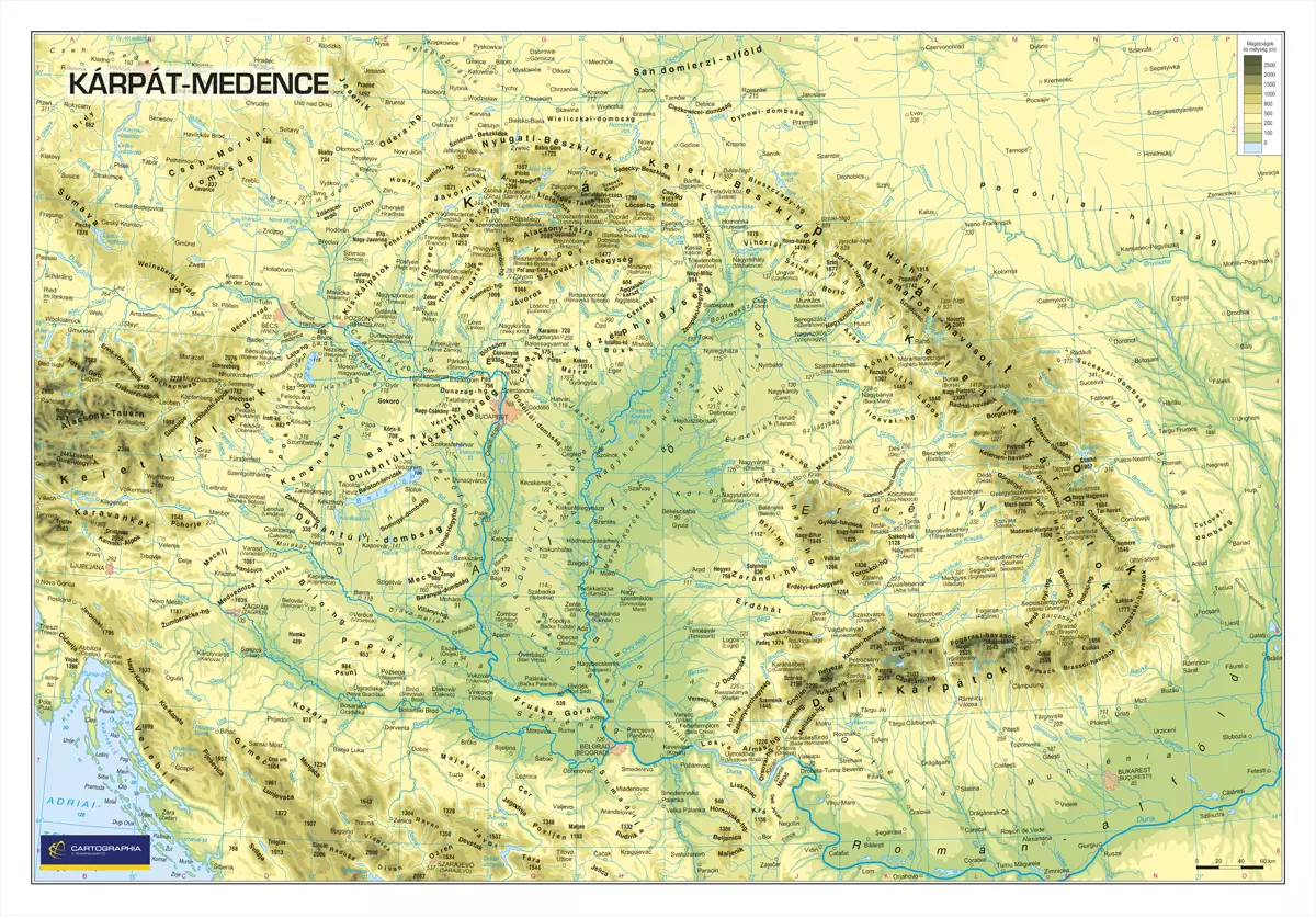 Harta geografica Podisul Carpatic, harta de perete (maghiara) - marime si manopera la alegere