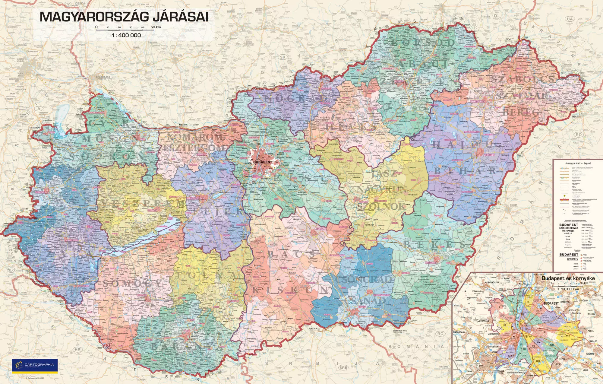 Harta regionala Ungaria I., harta de perete (maghiară) - mărime și manoperă la alegere