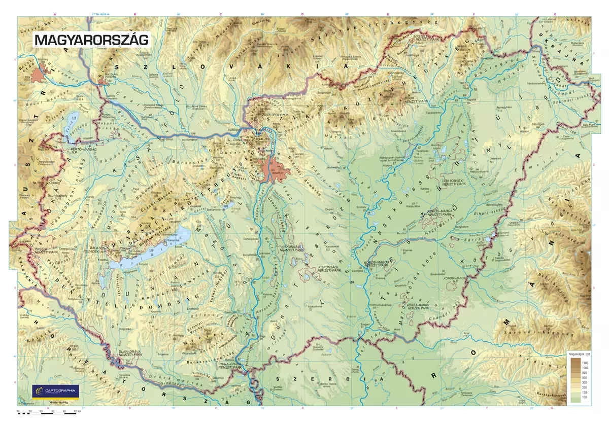 Harta geografica Ungaria, harta de perete (maghiară) -mărime și manoperă la alegere