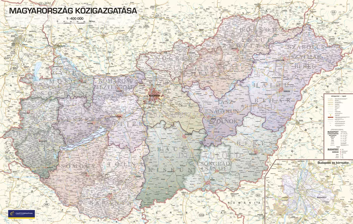 Harta administrativa Ungaria I., harta de perete (maghiara) - marime si manopera la alegere