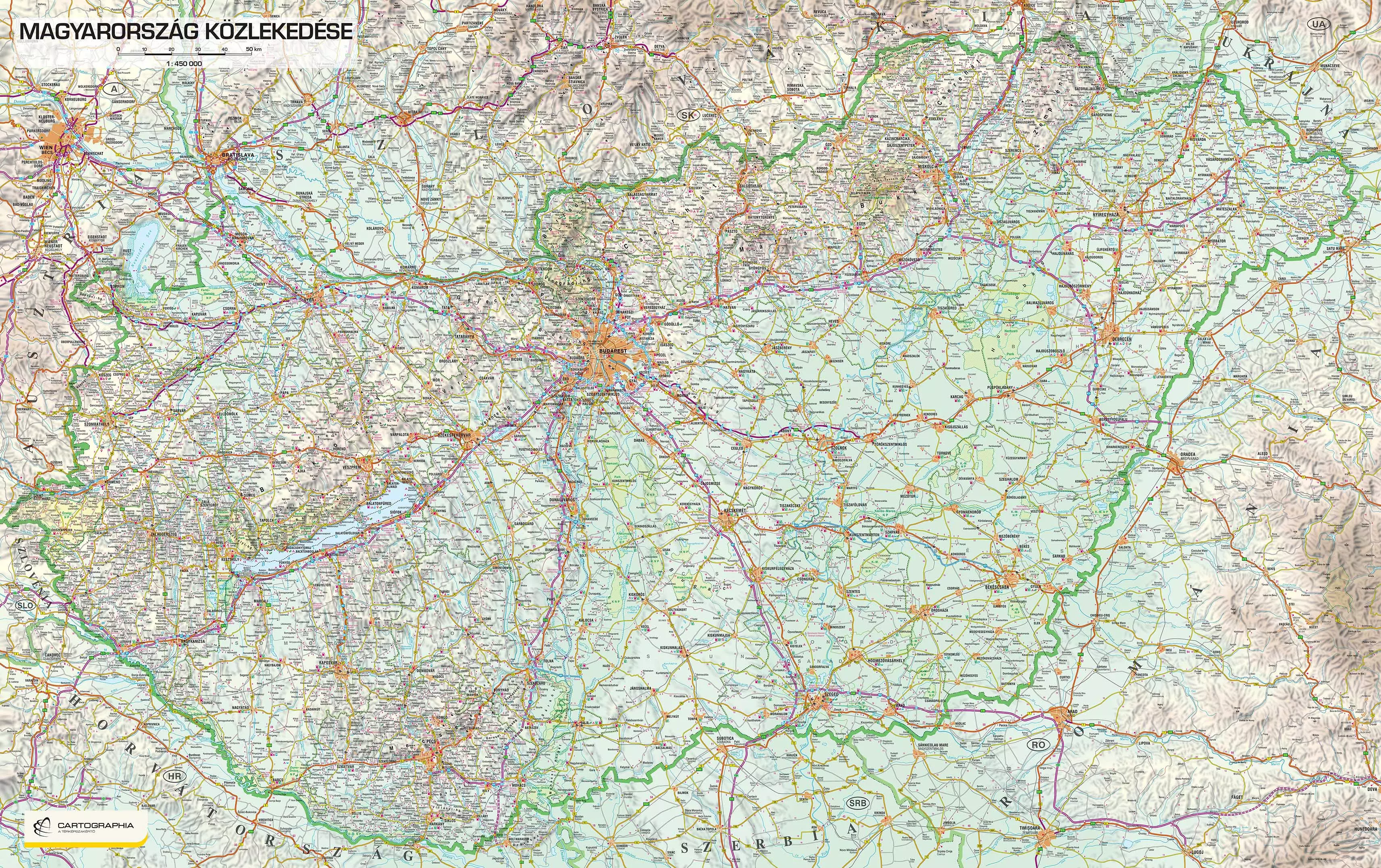 Harta detailata a Ungariei cu drumuri I., harta de perete (maghiară) - mărime și manoperă la alegere