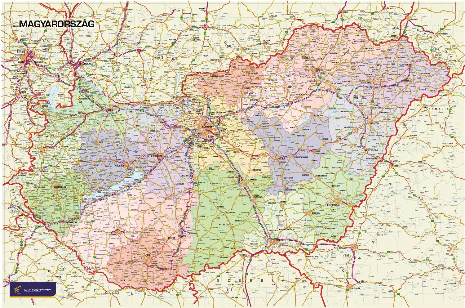 Harta administrativa Ungaria, harta de perete (maghiară) 68x45 cm  -mărime la alegere