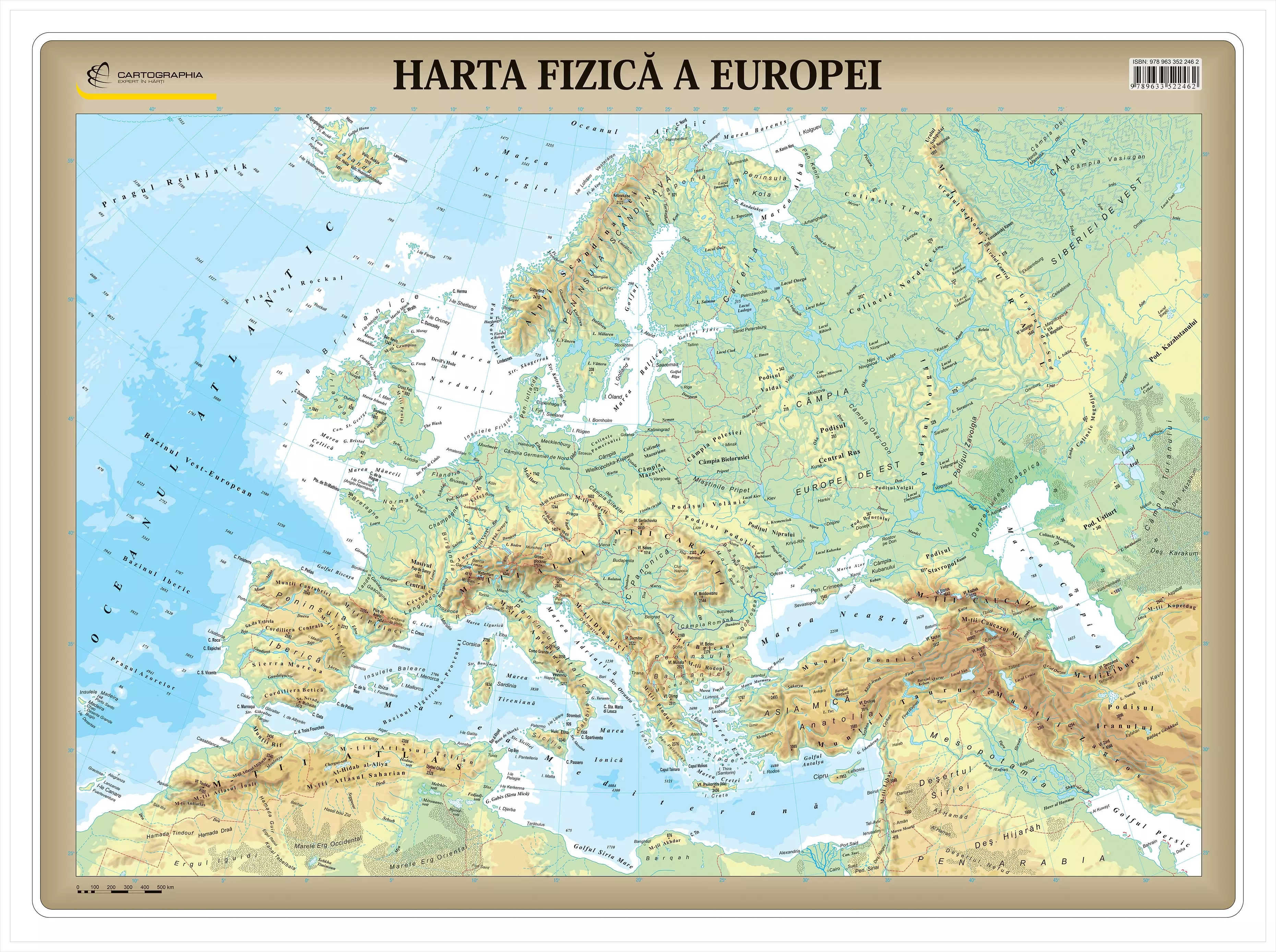 Harta fizica a Europei, harta de perete -mărime și manoperă la alegere