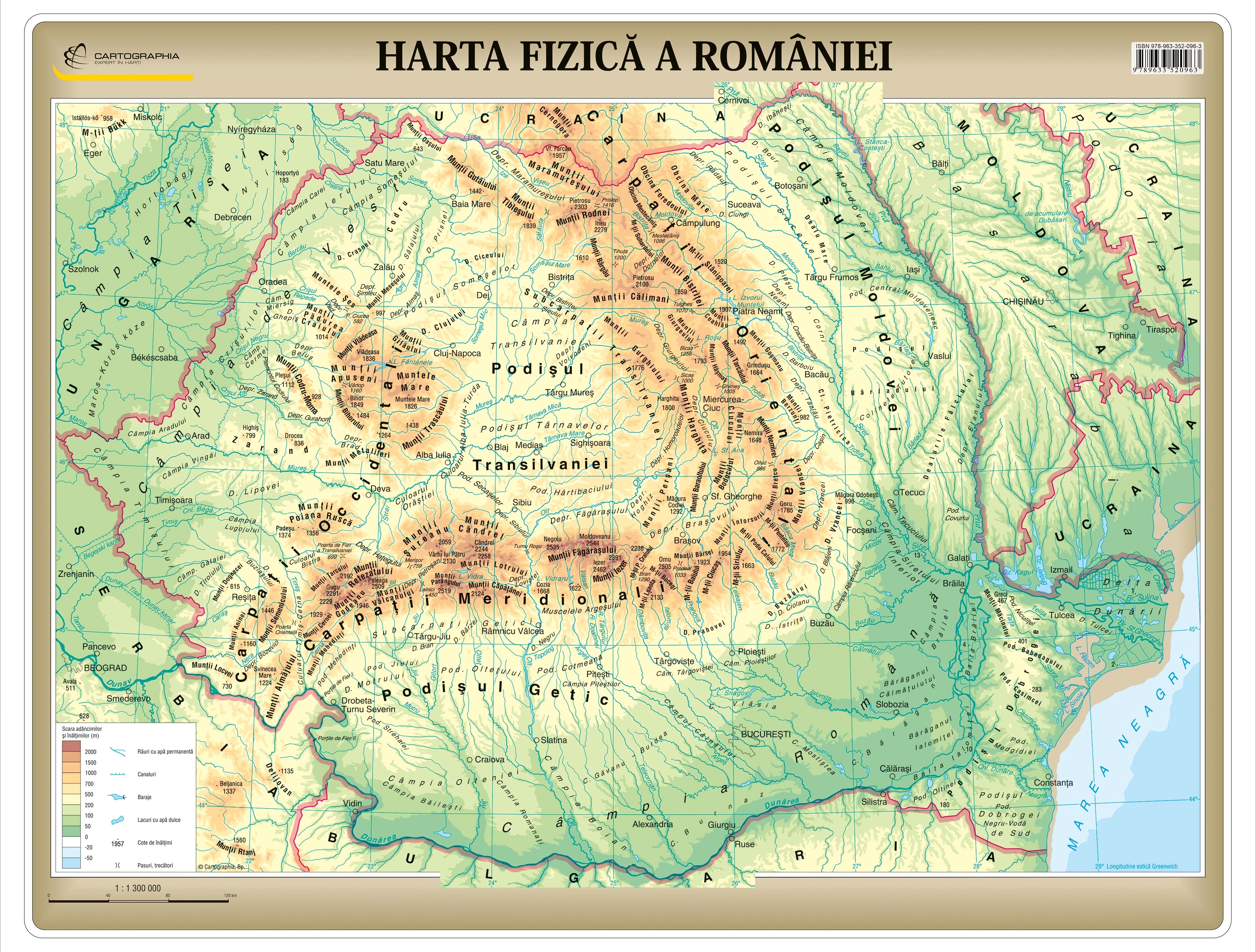 Harta fizica a Românei, harta de perete -mărime și manoperă la alegere