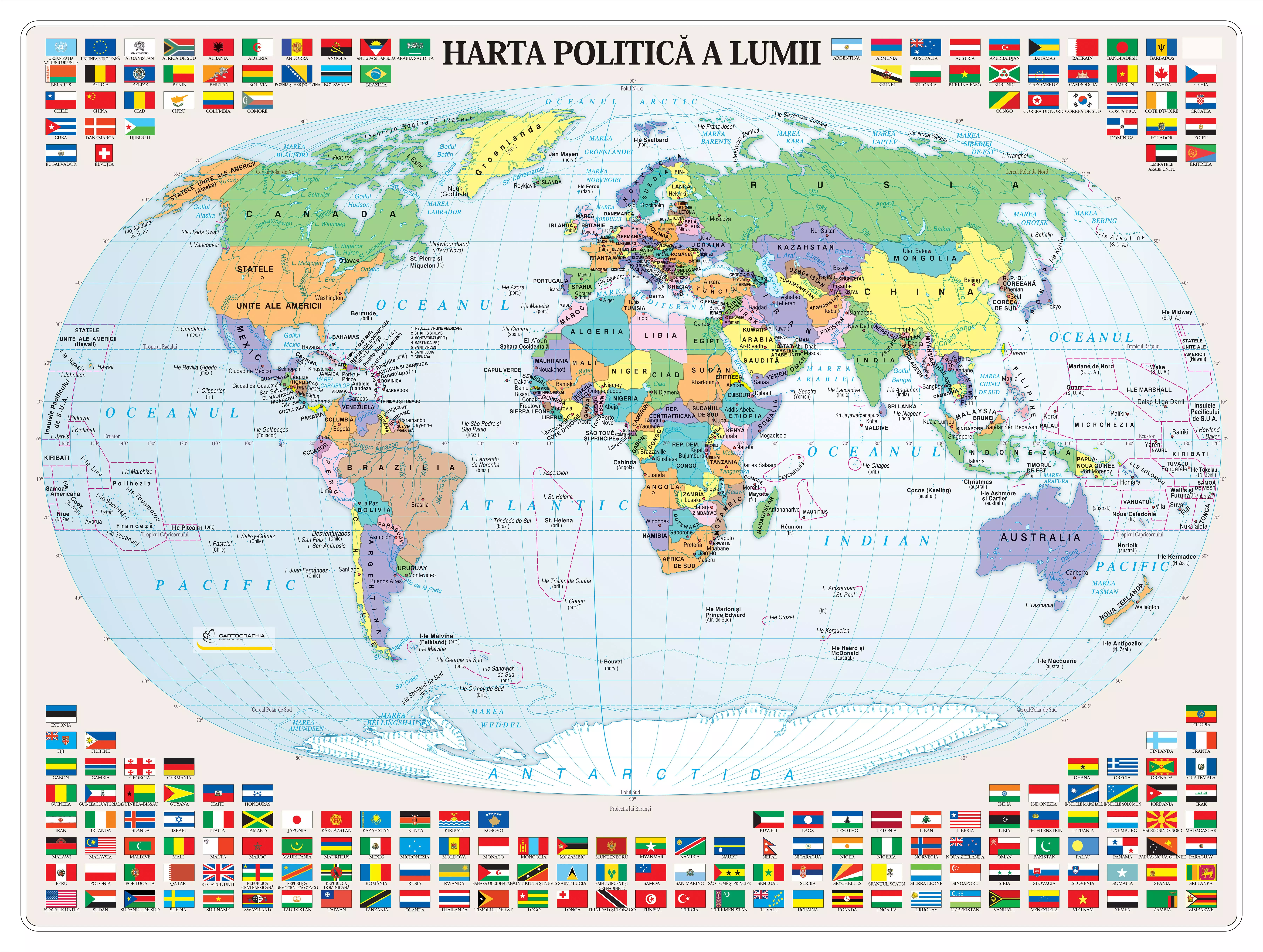 Harta politica a Lumii I, harta de perete - marime si manopera la alegere