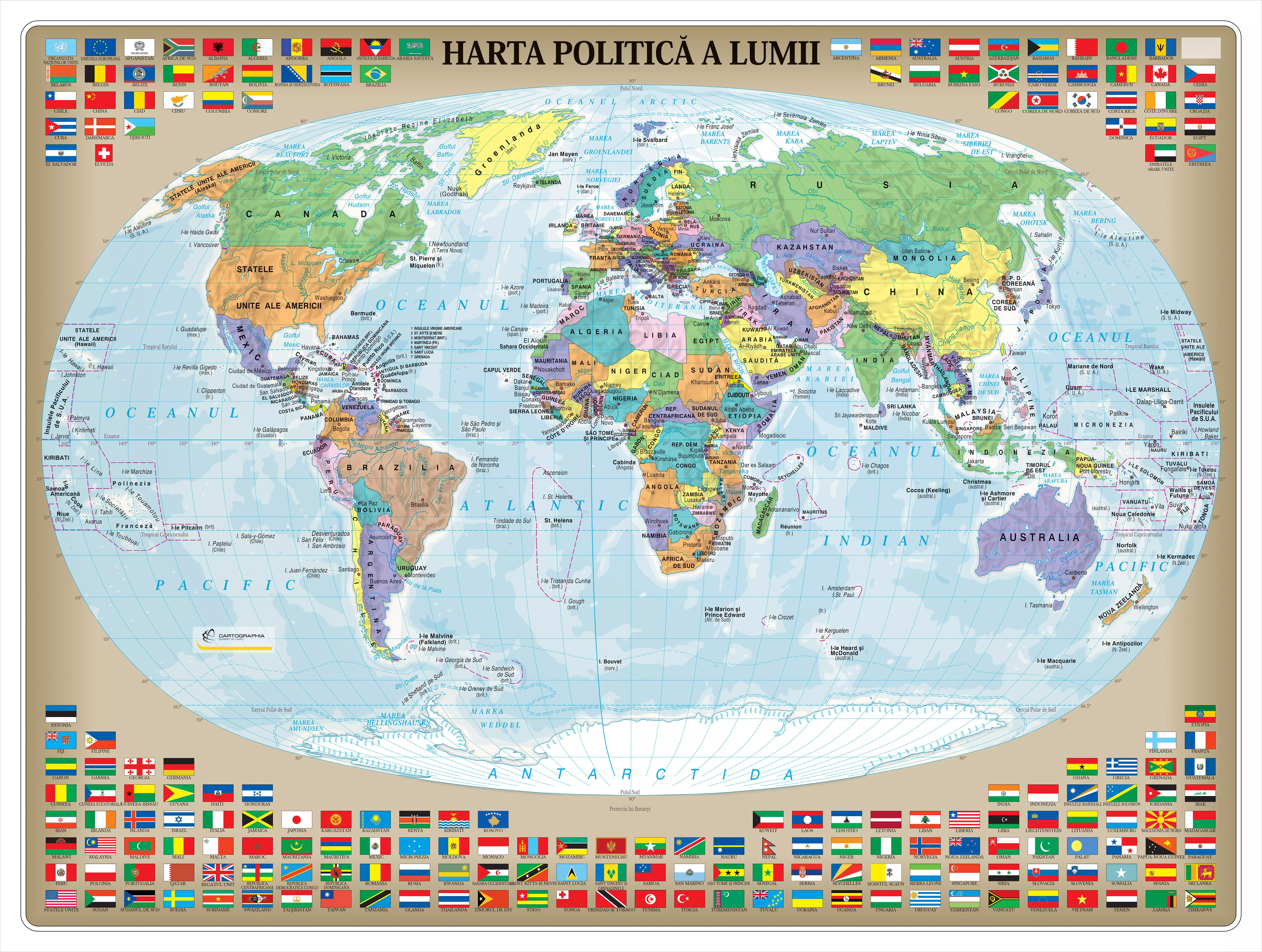 Harta politica a Lumii II, harta de perete - marime si manopera la alegere