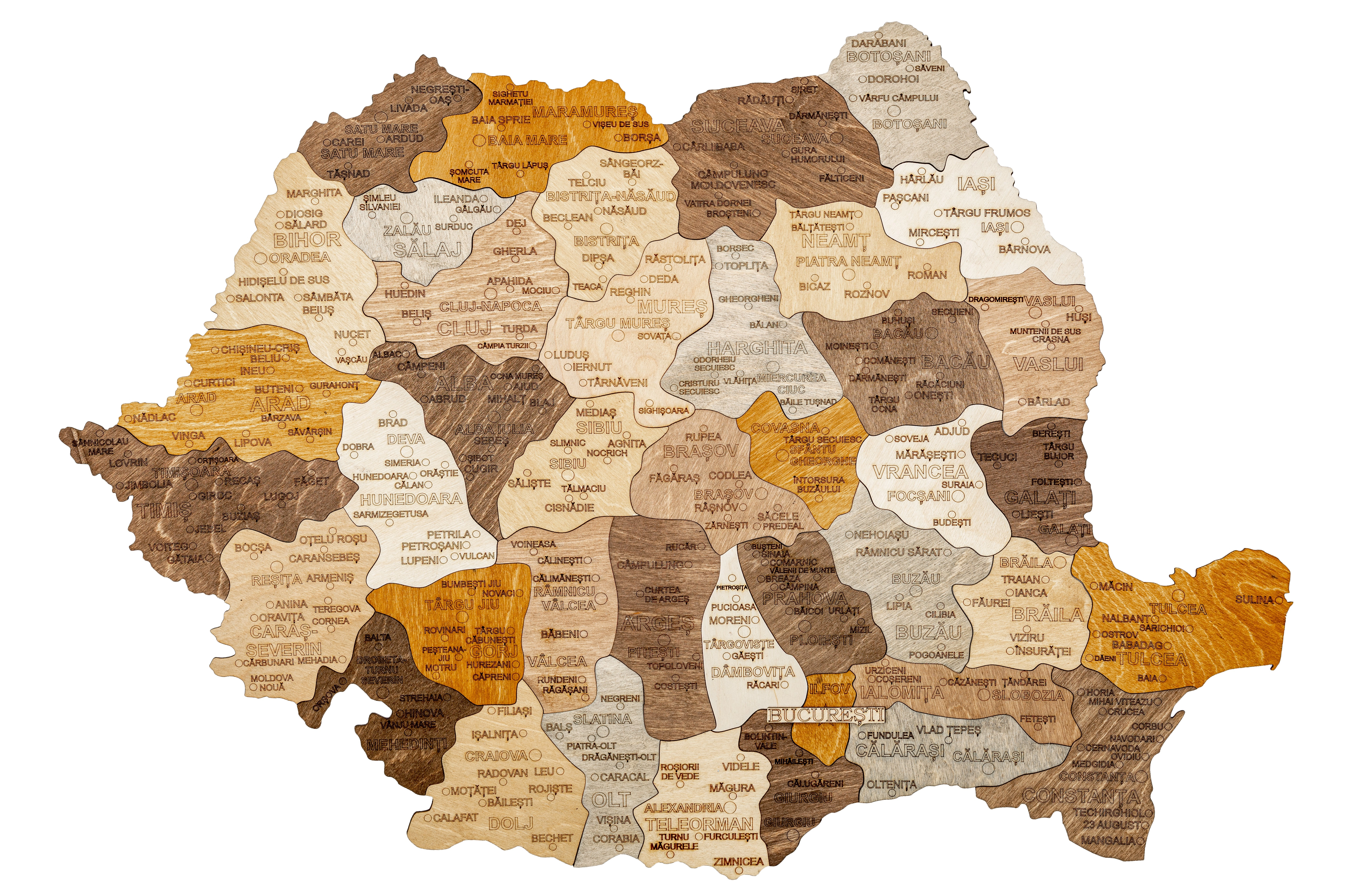 Harta Romania din lemn puzzle – Harta de perete - 80x60 cm - mix - romana