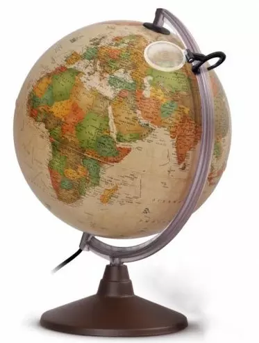 Glob pământesc MARCO POLO, 30 cm - iluminat, antic, cu talpa din plastic