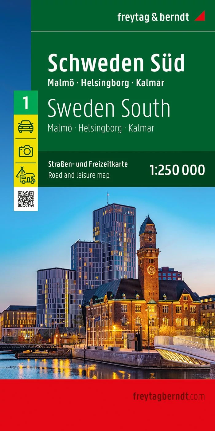 Hartă parțială a Suediei (1): Sud – Malmö – Helsingborg – Kalmar – hartă Freytag