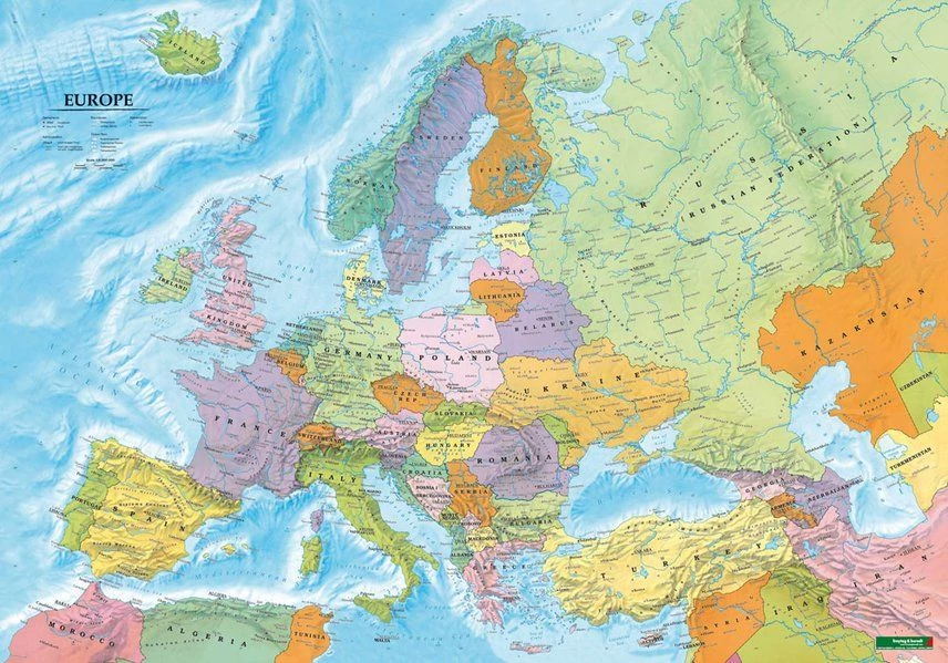 Tările Europei harta (engleză) - Freytag