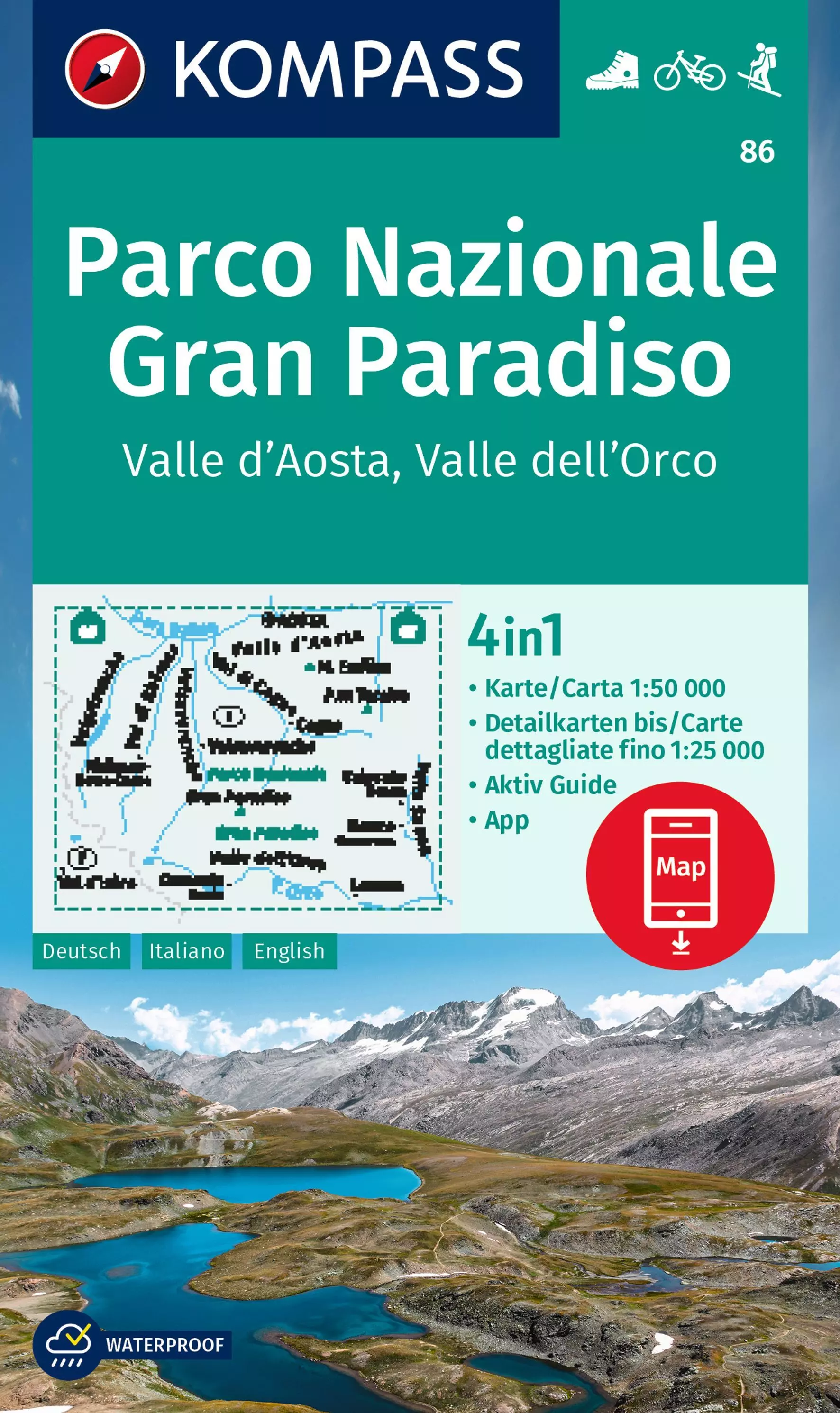 K 86 Gran Paradiso Parc Național, Valle d'Aosta, Valle dell'Orco harta turistică 4in1