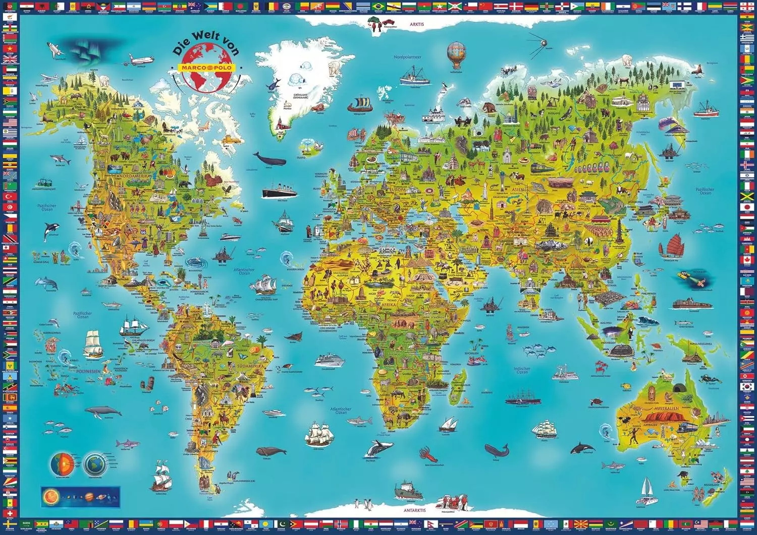 Harta lumii - Animalele lumii - Harta lumii din lemn puzzle 3D cu animalele lumii 130x70 cm - maghiara
