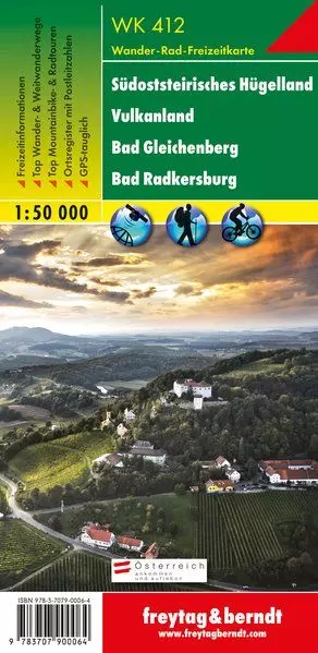 WK 412 Südoststeirisches Hügelland, Vulkanland, Bad Gleichenberg, Bad Radkersburg harta turistică - Freytag