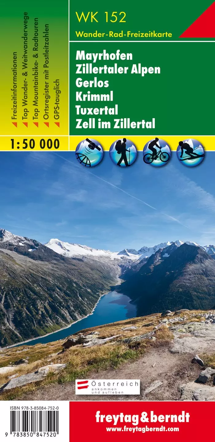 WK 152 Mayrhofen - Zillertaler - Tuxertal - Zillertal harta turistică, 1:50 000 - Freytag