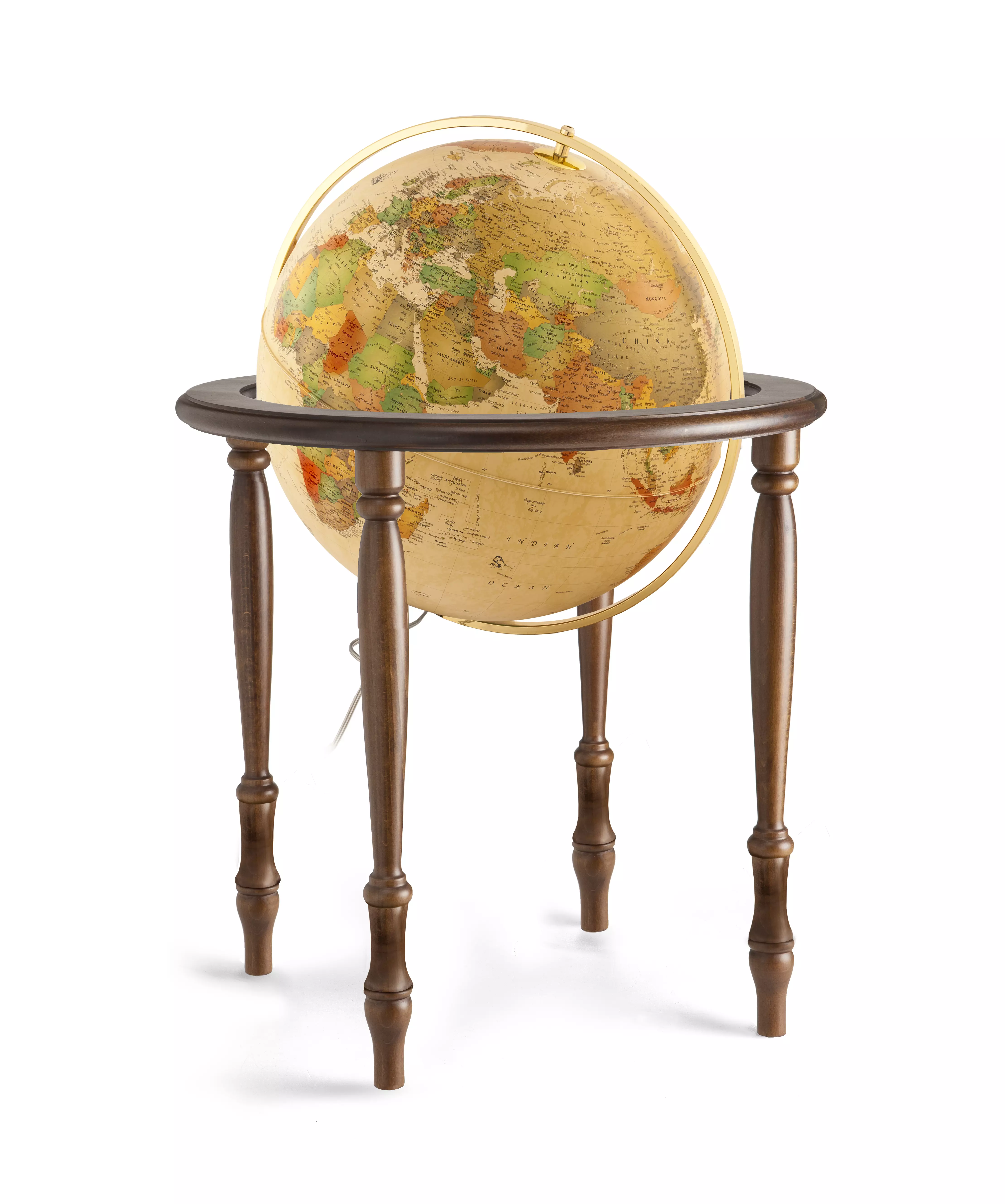Glob pământesc CINTHIA Antique, 50 cm - iluminat, talpa din lemn de stejar, meridian din bronz, National Geographic (limba engleză)