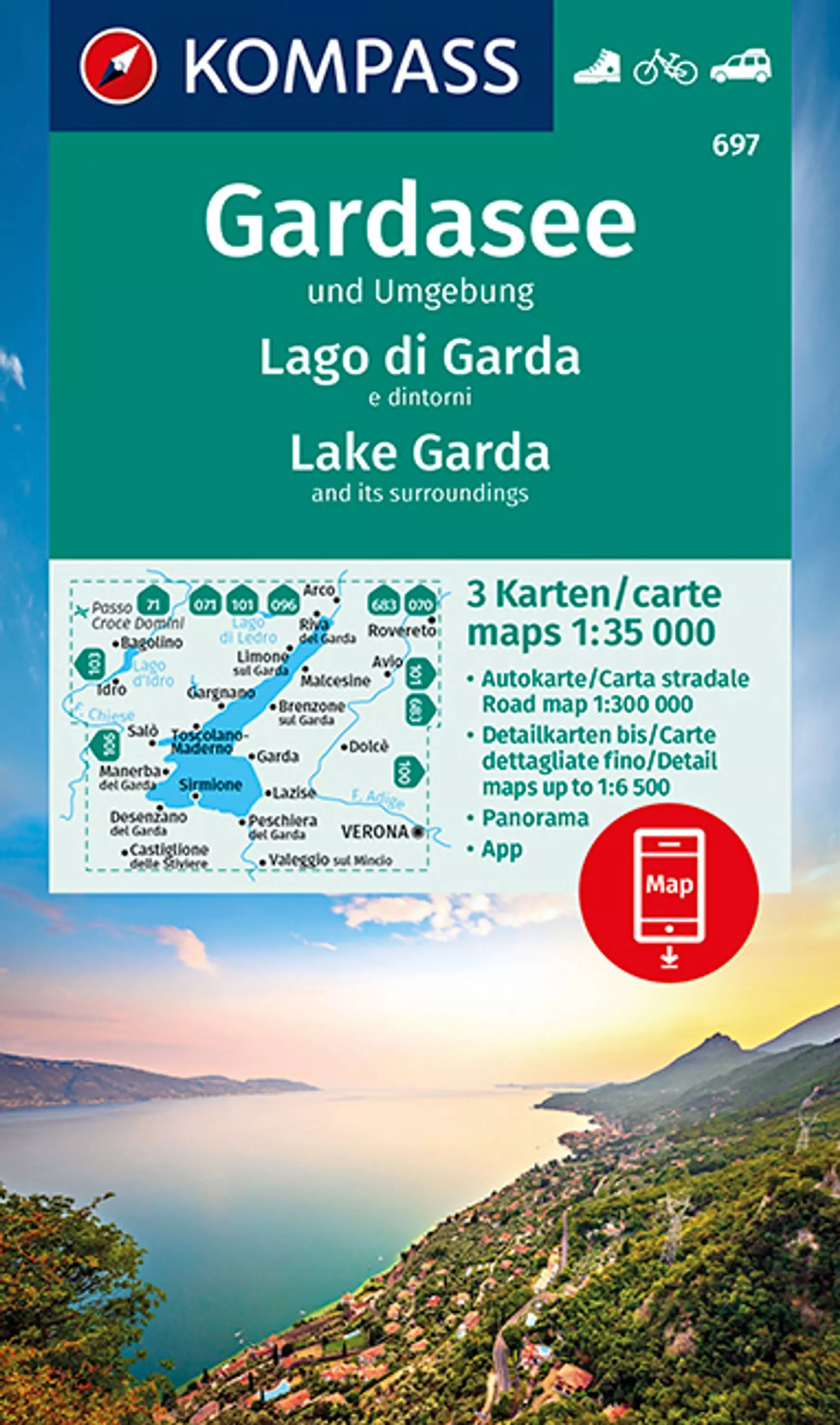 K 697 Lacul Garda harta turistică set 3 piese