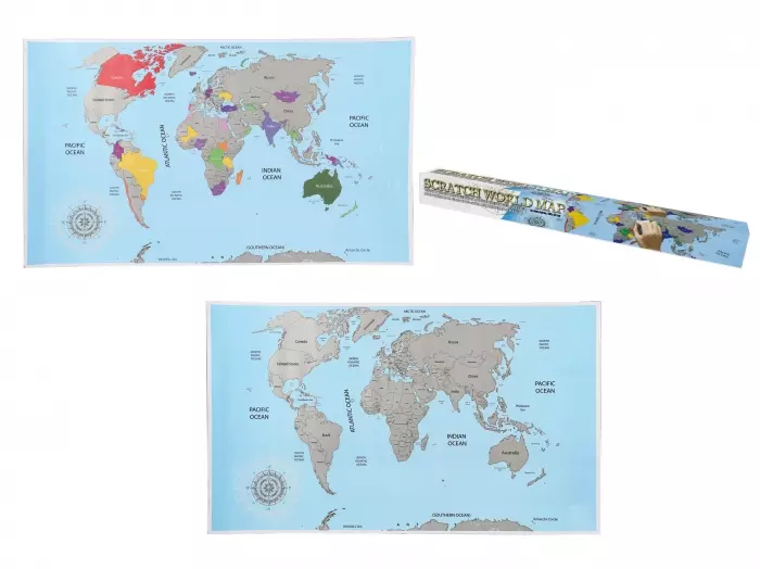 Harta lumii răzuibilă (engleză) - albastru-argintiu