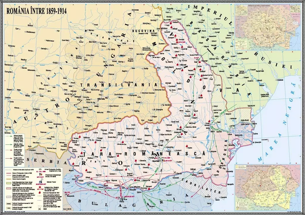 Harta istorice de perete-Romania intre 1859-1914